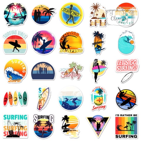 Zestaw Naklejek Wlepki StickerBomb surf surfing summer beach relax N667