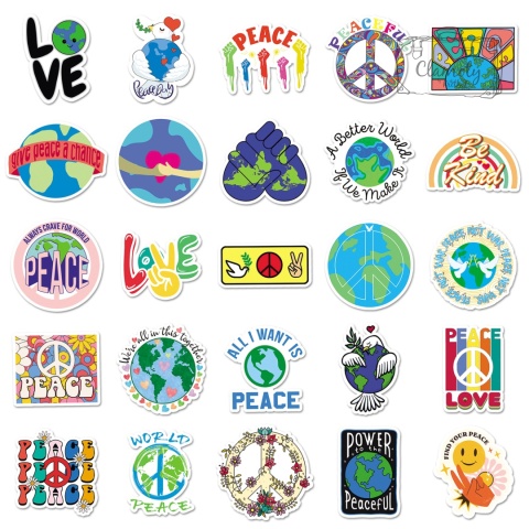 Zestaw Naklejek Wlepki StickerBomb Peace Love Not War Hipis Pokój N659