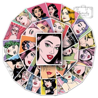 Zestaw Naklejek Wlepki StickerBomb Pop Art Kobieta Komiks Portret N660
