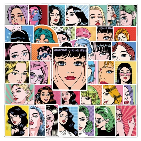 Zestaw Naklejek Wlepki StickerBomb Pop Art Kobieta Komiks Portret N660