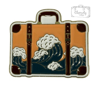 Metalowa Przypinka Suitcase Walizka Podróże Fale Morze Pin