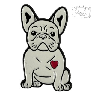 Metalowa Przypinka Biały Bulldog Z Serduszkiem Piesek Dog Pin