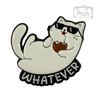 Metalowa Przypinka Leżący Kotek W Okularach Whatever Cat Kot Pin