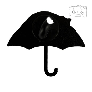 Metalowa Przypinka Czarny Kot Na Białej Parasolce Cat Kotek Pin