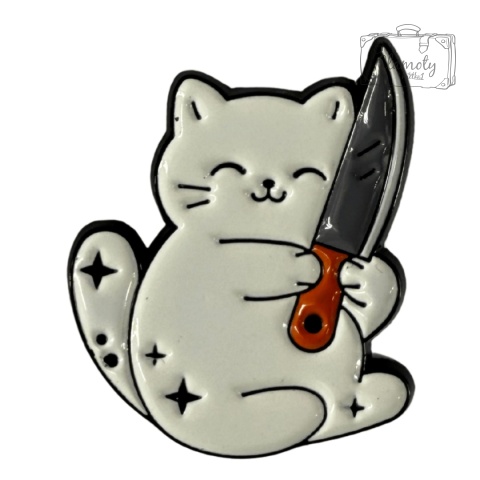 Metalowa Przypinka Cats Kotek Z Nożem Kitten With A Knife Pin