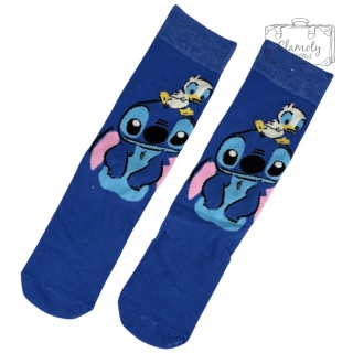 Skarpetki Damskie Długie Niebieskie 36-40 Stitch Z Kaczką Na Głowie
