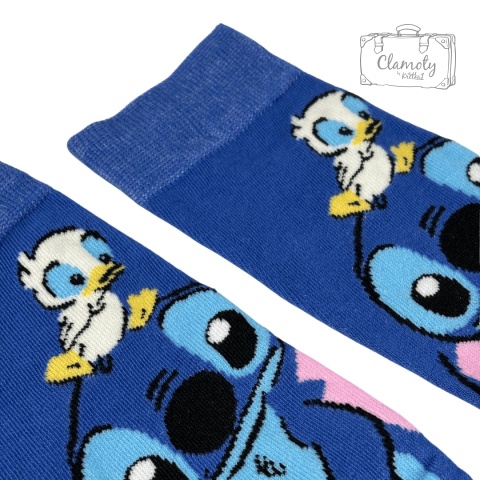 Skarpetki Damskie Długie Niebieskie 36-40 Stitch Z Kaczką Na Głowie
