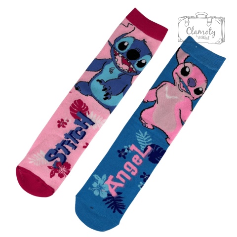 Skarpetki Damskie Różowo Niebieskie 36-40 Angel & Stitch Motyw Aloha