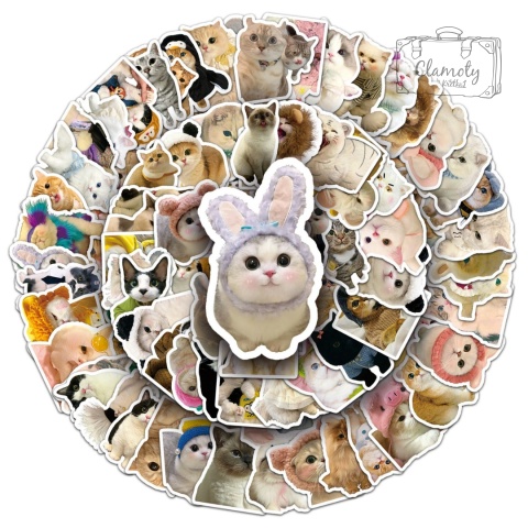 Zestaw Naklejek Wlepki StickerBomb Słodkie Koty Ubrankach N671