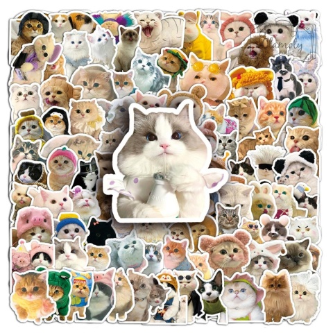 Zestaw Naklejek Wlepki StickerBomb Słodkie Koty Ubrankach N671