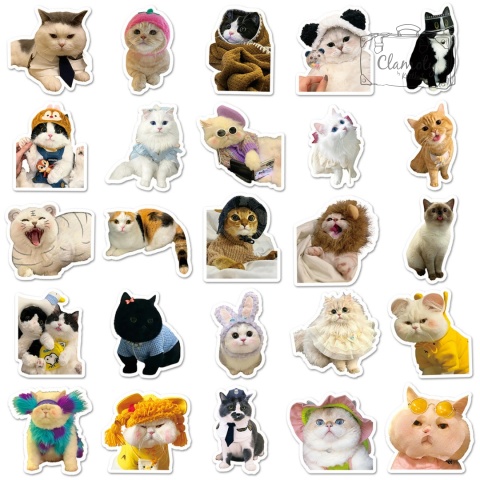 Zestaw Naklejek Wlepki StickerBomb Słodkie Koty Ubrankach N671
