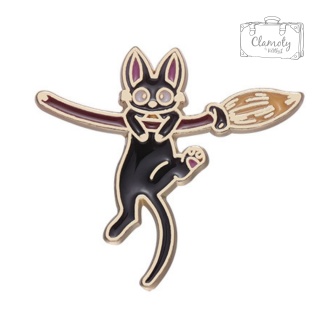 Metalowa Przypinka Kot Z Miotłą Czarownica Witch Cat Pin