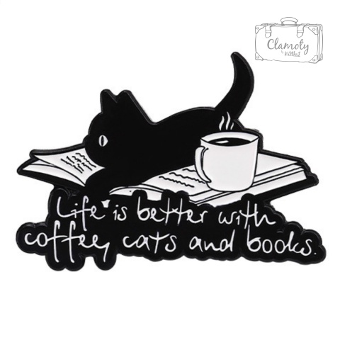 Metalowa Przypinka Life Is Better With Cat And Books Lovers Kot Pin