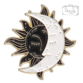 Metalowa Przypinka Słońce Księżyc Mistyczny Magiczny Alchemia Pin