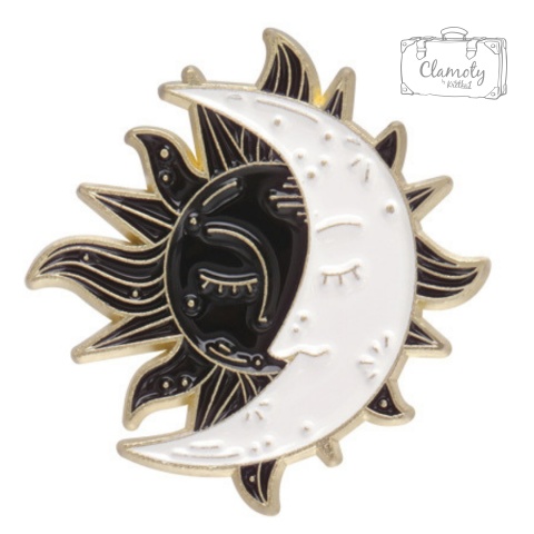 Metalowa Przypinka Słońce Księżyc Mistyczny Magiczny Alchemia Pin
