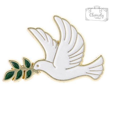 Metalowa Przypinka Gołąb Z Gałązką Ptak Biały Ślub Przysięga Pin