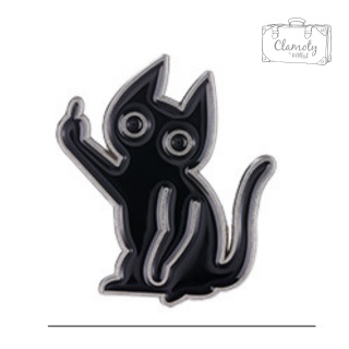 Metalowa Przypinka Czarny Kot Sarkazm Środkowy Palec Fu*k Pin