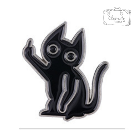 Metalowa Przypinka Czarny Kot Sarkazm Środkowy Palec Fu*k Pin