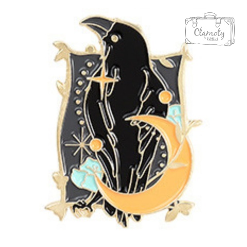 Metalowa Przypinka Czarny Mistyczny Magiczny Kruk Ptak Magia Pin