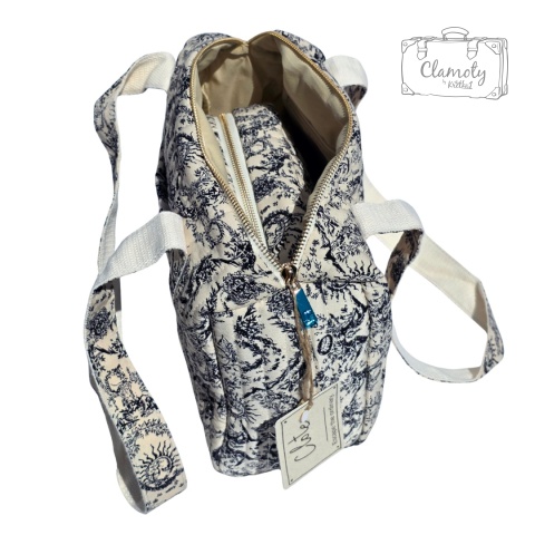Torba Torebka Damska Beżowo Czarna Pikowana 2 Ramiączka 30x20 Cm Na Suwak