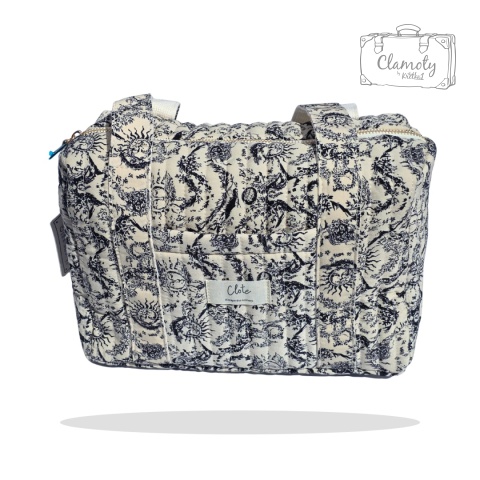 Torba Torebka Damska Beżowo Czarna Pikowana 2 Ramiączka 30x20 Cm Na Suwak