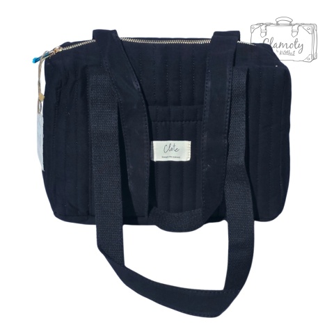 Torba Torebka Damska Beżowo Czarna Pikowana 2 Ramiączka 30x20 Cm Na Suwak