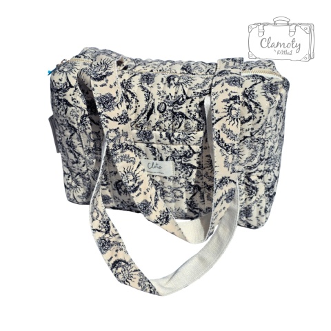 Torba Torebka Damska Beżowo Czarna Pikowana 2 Ramiączka 30x20 Cm Na Suwak