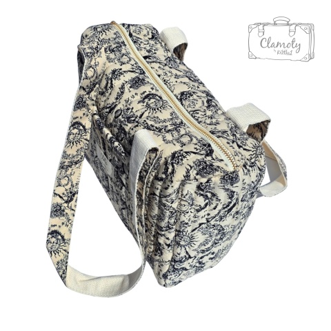 Torba Torebka Damska Beżowo Czarna Pikowana 2 Ramiączka 30x20 Cm Na Suwak