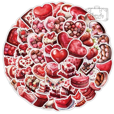 Zestaw Naklejek Wlepki StickerBomb Czerowne Ciasteczka Serca N687