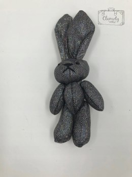 Błyszczący srebrno - czarny królik brelok prezent